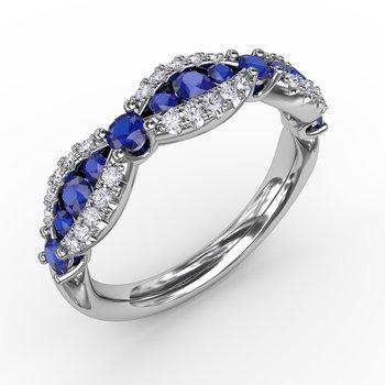 Sapphire and Diamond Scalloped Ring