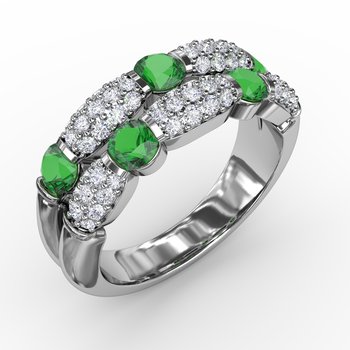 Double Row Emerald and Diamond Ring