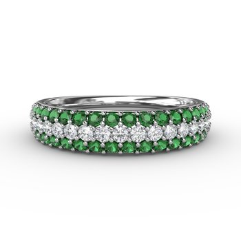 Dazzling Three Row Emerald Pave Ring