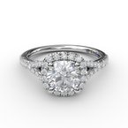 Fana Classic Diamond Halo Engagement Ring with a Subtle Split Band