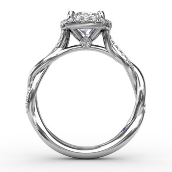 Cushion-Shaped Halo Diamond Engagement Ring With Twisted Shank