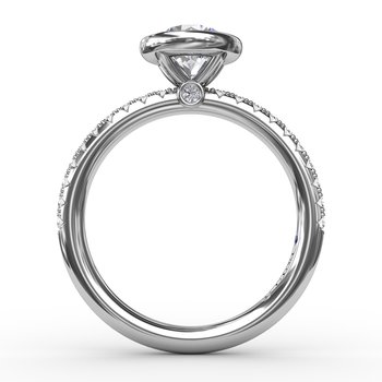 Contemporary Bezel-Set Round Diamond Solitaire Engagement Ring With Diamond Band