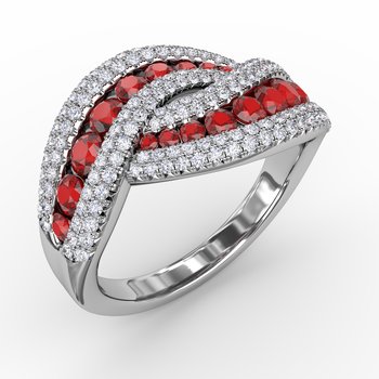 Intertwining Love Ruby and Diamond Ring
