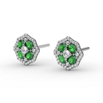 Striking Emerald and Diamond Stud Earrings