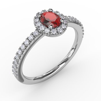 Classic Halo Ruby and Diamond Ring