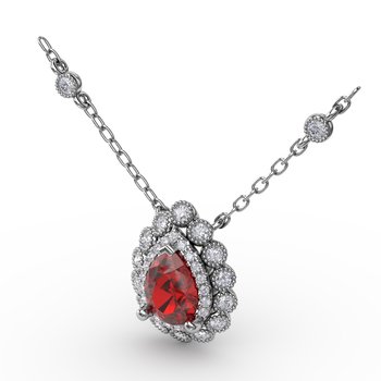 Floral Teardrop Ruby and Diamond Pendant
