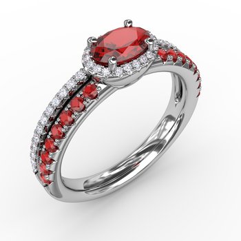 Double Row Oval Ruby and Diamond Ring