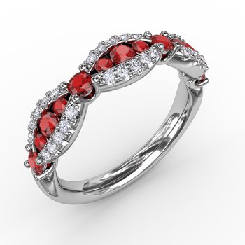 Ruby and Diamond Scalloped Ring