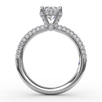All-Over Pave Diamond Solitaire Engagement Ring With Hidden Halo