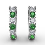 Fana Shared Prong Emerald And Diamond Hoop Earrings