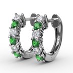 Fana Shared Prong Emerald And Diamond Hoop Earrings