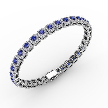 Cushion Cut Sapphire and Diamond Bracelet