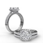 Fana Delicate Cushion Halo Engagement Ring With Pave Shank