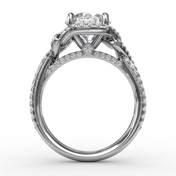 Contemporary Round Diamond Halo Engagement Ring With Couture Details