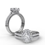 Fana Delicate Oval Shaped Halo And Pave Band Engagement Ring