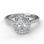 Fana Delicate Oval Shaped Halo And Pave Band Engagement Ring
