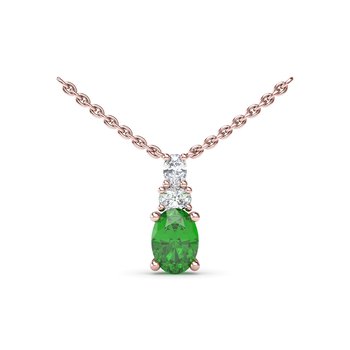 Oval Solitaire Emerald and Diamond Necklace