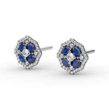 Striking Sapphire and Diamond Stud Earrings