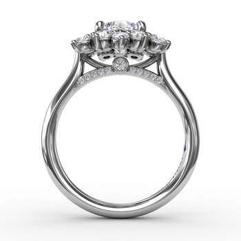Contemporary Floral Halo Diamond Engagement Ring