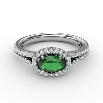 Halo Emerald and Diamond Ring