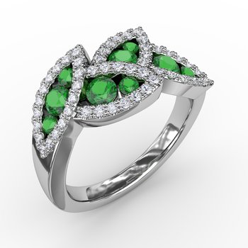 Glam Galore Emerald and Diamond Leaf Ring
