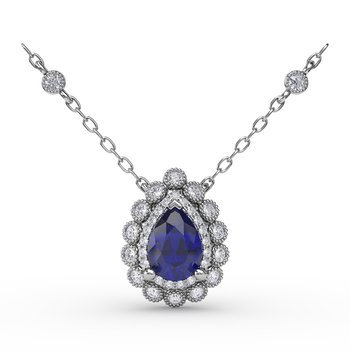 Floral Teardrop Sapphire and Diamond Pendant
