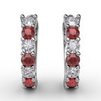 Fana Shared Prong Ruby And Diamond Hoop Earrings