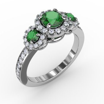 Dazzling Three Stone Emerald And Diamond Ring
