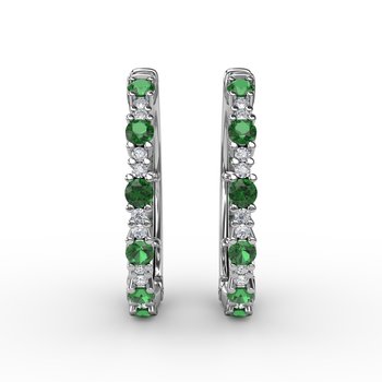 Precious Emerald and Diamond Hoop Earrings