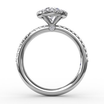 Classic Diamond Halo Engagement Ring With Diamond Band